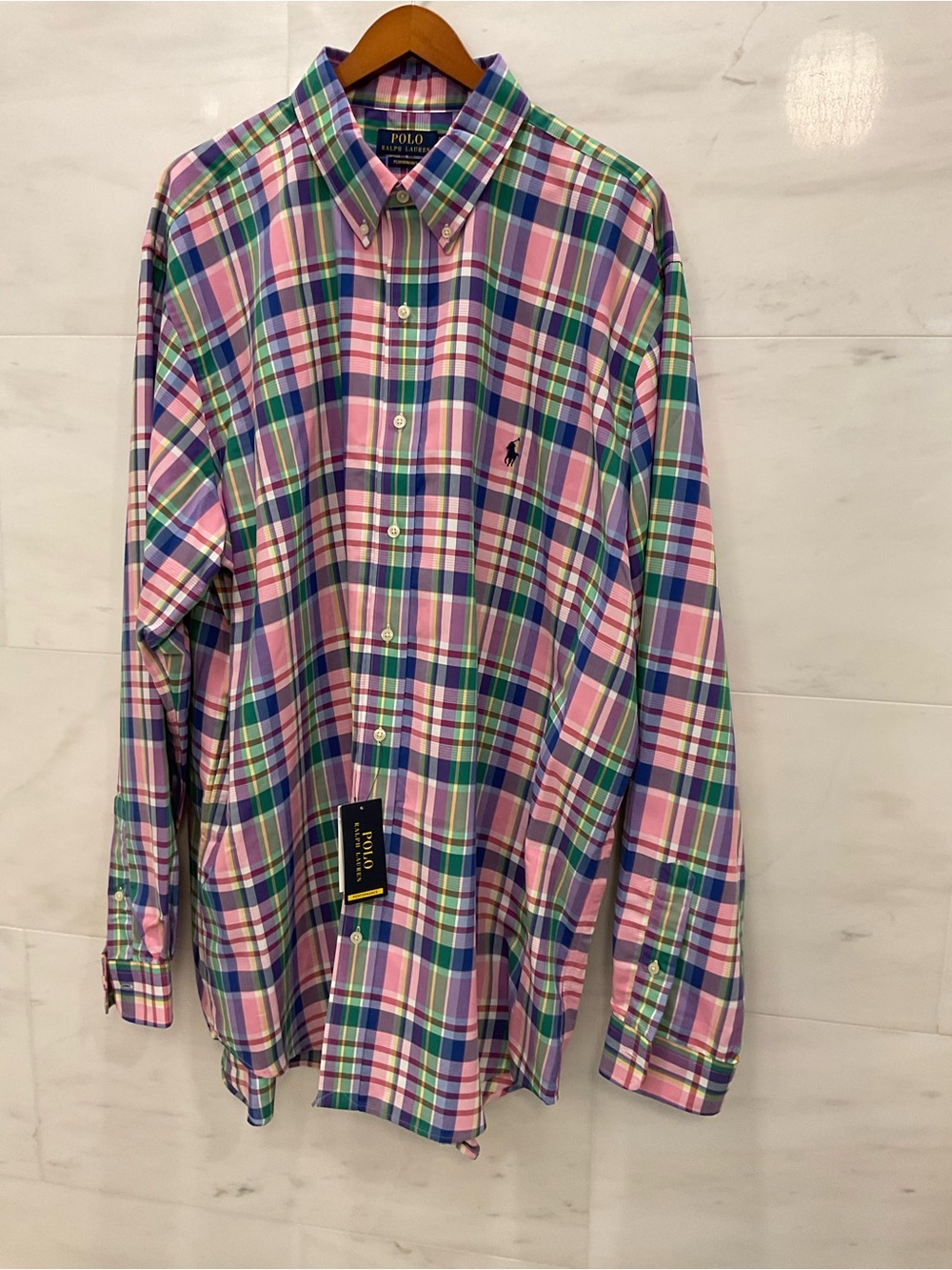 POLO Ralph Lauren Big & Tall PINK PLAID Performance Button Front Shirt 2XLT T16